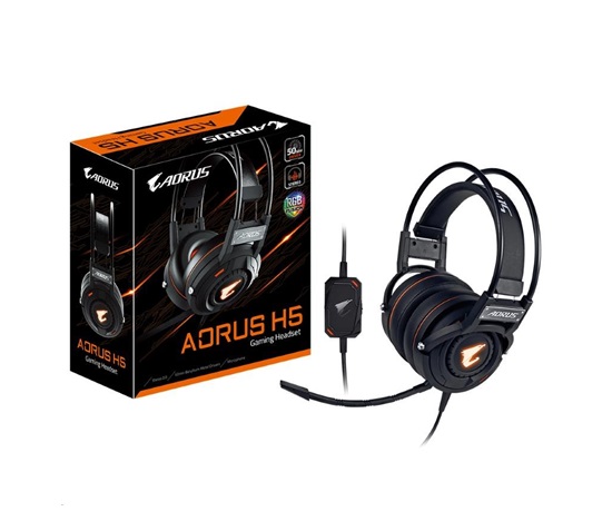 GIGABYTE sluchátka s mikrofonem headset AORUS H5, wired, RGB Lighting, USB/3.5mm