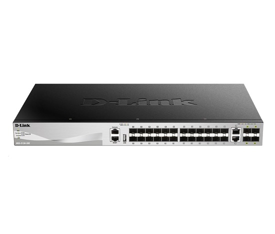 D-Link DGS-3130-30S/SI L3 Stohovateľný spravovaný gigabitový prepínač, 24x SFP, 2x 10GBASE-T, 4x SFP+
