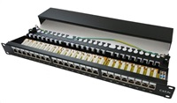 19" Patch panel XtendLan 24port, STP, Cat5E, krone, čierny - LED vyhľadávanie