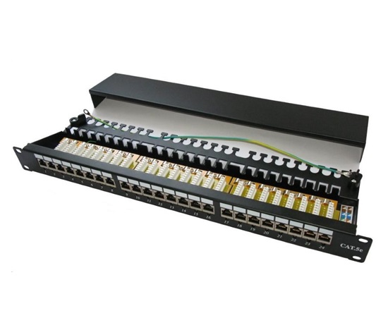 19" Patch panel XtendLan 24port, STP, Cat5E, krone, čierny - LED vyhľadávanie