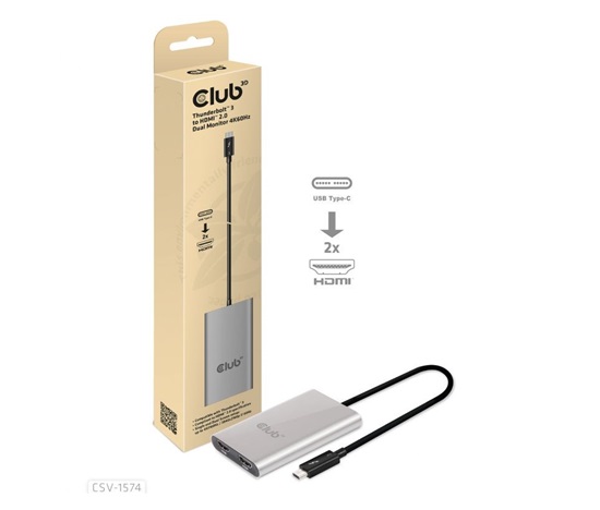 Club3D Adaptér Thunderbolt 3 na 2x HDMI 2.0 4K60Hz UHD