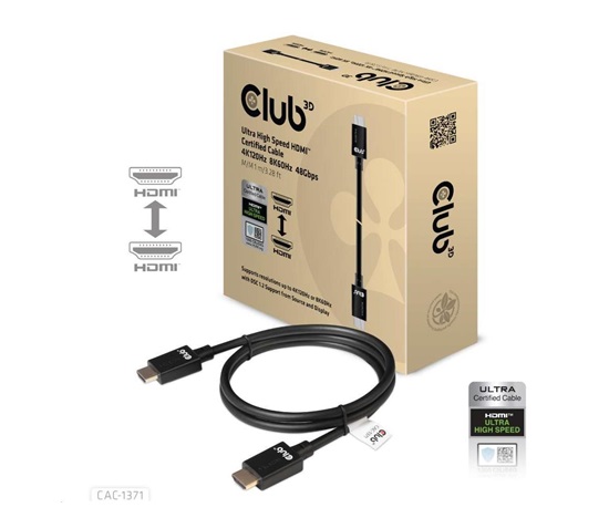 Club3D Kabel Ultra Rychlý HDMI™ Certifikovaný 4K 8K60Hz 48Gbps (M/M), 1m, 30 AWG