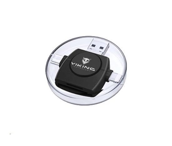 Čítačka pamäťových kariet Viking OTG SD a Micro SD 4v1 s konektorom APPLE Lightning / Micro USB / USB 3.0 / USB-C, čierna