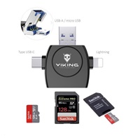 Čítačka pamäťových kariet Viking OTG SD a Micro SD 4v1 s konektorom APPLE Lightning / Micro USB / USB 3.0 / USB-C, biela