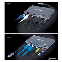 MANHATTAN Dokovacia stanica USB-C na HDMI, Mini DP, VGA, 3xUSB 3.0, port USB-C PD, RJ 45, čítačka kariet, 3,5 mm