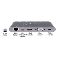 MANHATTAN Dokovacia stanica USB-C na HDMI, Mini DP, VGA, 3xUSB 3.0, port USB-C PD, RJ 45, čítačka kariet, 3,5 mm