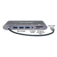 MANHATTAN Dokovacia stanica USB-C na HDMI, Mini DP, VGA, 3xUSB 3.0, port USB-C PD, RJ 45, čítačka kariet, 3,5 mm