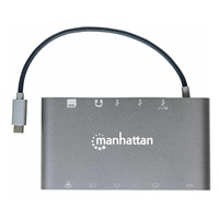 MANHATTAN Dokovacia stanica USB-C na HDMI, Mini DP, VGA, 3xUSB 3.0, port USB-C PD, RJ 45, čítačka kariet, 3,5 mm