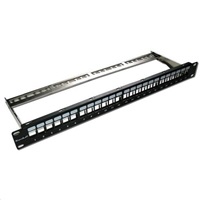 XtendLan Patch panel 19", 24 portů, neosazený, stíněný, černý, Cat5e/6/6A/7, odnimatelný vyvazovák