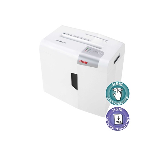 Skartovač HSM Shredstar X8 (rez: kombinovaný 4.5x30 mm | Vstup: 220 mm | DIN: P-4 (3) | papier, sponky, plast. karty, CD)