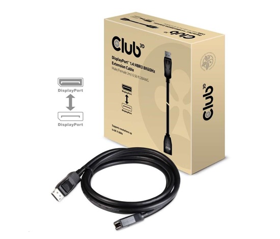 Club3D Kabel prodlužovací DisplayPort 1.4 HBR3 8K60Hz (M/F), 2m, 28 AWG