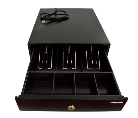 Pokladničná zásuvka Virtuos micro EK-300C, 9V-24V, s káblom 24V, viazač 3/4, čierna