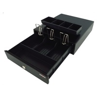 Pokladničná zásuvka Virtuos micro EK-300C, 9V-24V, s káblom 24V, viazač 3/4, čierna