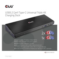 Dokovacia stanica USB Club3D 3.2 typy C (5xUSB/USB-C/3xHDMI/2xDP/Ethernet/Audio) s univerzálnym trojitým napájacím adaptérom 4K