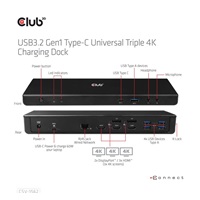 Dokovacia stanica USB Club3D 3.2 typy C (5xUSB/USB-C/3xHDMI/2xDP/Ethernet/Audio) s univerzálnym trojitým napájacím adaptérom 4K
