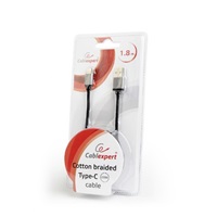 GEMBIRD CABLEXPERT kábel USB na USB-C (AM/CM), 1,8 m, opletený, čierny, blister