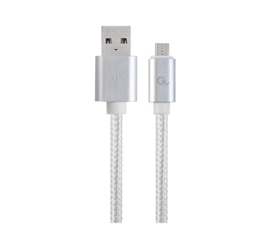 GEMBIRD Kabel MicroUSB - USB, opletený, stříbrný, 180cm