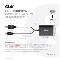Club3D Aktívny adaptér DisplayPort na Dual Link DVI-D, napájanie USB, 60 cm, HDCP ON