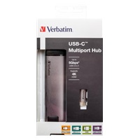 VERBATIM 49141 Multiportový USB-C HUB, 2x USB 3.0, 1x USB-C, HDMI, LAN, šedý dok