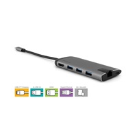 VERBATIM 49142 Multiportový HUB USB-C, 3x USB 3.0, 1x USB-C, HDMI, LAN, SD, microSD, šedý dok