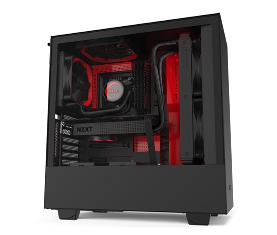 Skriňa NZXT H510i / ATX / priehľadný bočný panel / USB 3.0 / USB-C 3.1 / RGB LED / Inteligentná skrinka s intel. vlastnosti / čierna a červená