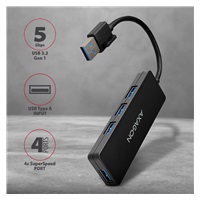 AXAGON HUE-G1A, 4x USB 3.2 Gen 1 SLIM hub, pevný 14cm kábel typu A