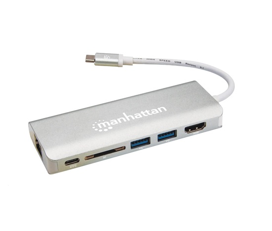 MANHATTAN Dokovacia stanica USB-C Multiport na HDMI, USB 3.0, USB-C, RJ45, čítačka kariet