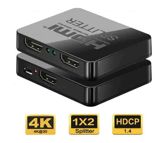 PREMIUMCORD HDMI splitter 1-2 porty, napájanie USB, 4K, FULL HD, 3D