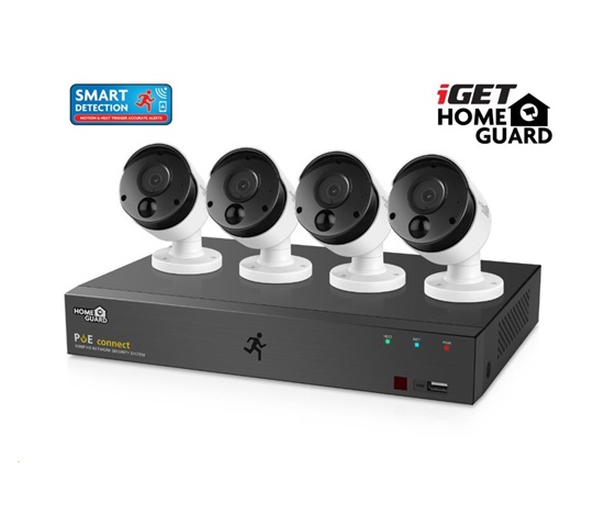 iGET HOMEGUARD HGNVK85304 PoE kamerový systém s detekciou pohybu SMART, 8-kanálový FullHD NVR + 4x FullHD vonkajšia kamera