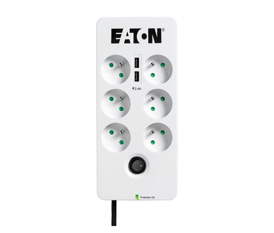 Eaton Protection Box 6 USB FR, prepäťová ochrana, 6 zásuviek, 2x USB nabíjačka, 1m