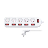 Solight prodlužovací přívod, 5 zásuvek, bílý, 6x vypínač, 2m