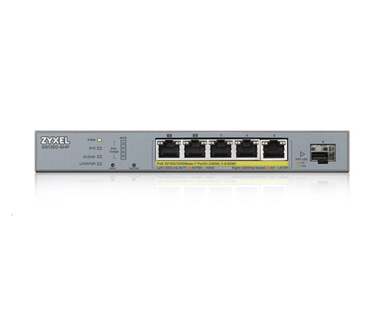 Zyxel GS1350-6HP 6portový inteligentný spravovaný CCTV PoE switch, dlhý dosah, 60 W, 5x GbE, 1x SFP