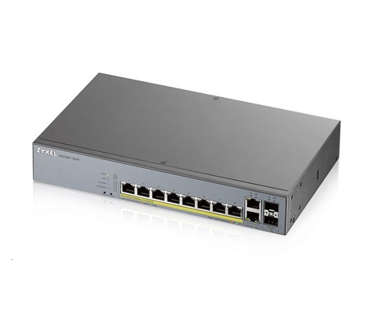 Zyxel GS1350-12HP 12portový inteligentný spravovaný CCTV PoE switch, dlhý dosah, 130W, 10x GbE, 2x SFP