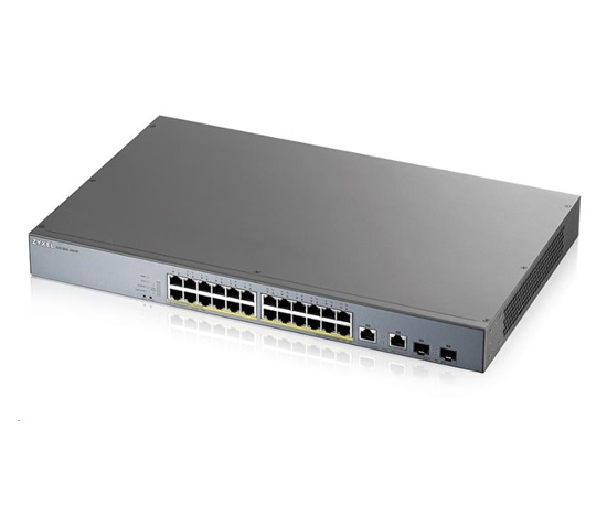 Zyxel GS1350-26HP 26portový inteligentný spravovaný CCTV PoE switch, dlhý dosah, 375W, 24x GbE, 2x combo RJ45/SFP