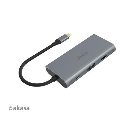 AKASA USB Type-C adaptér 9 v 1 (PD Type-C, HDMI, VGA, 3 x USB 3.0 typ A, RJ45, čítačka kariet SD a Micro SD)