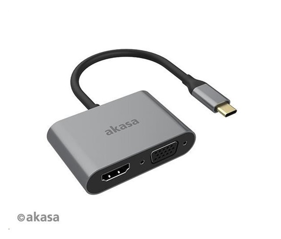 Adaptér AKASA USB-C 2 v 1 (výstup na jeden alebo dva displeje, HDMI a VGA)