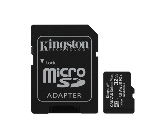 Karta Kingston 32GB micSDHC Canvas Select Plus 100R A1 C10 + adaptér SD