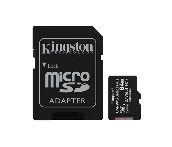 Karta Kingston 64GB micSDXC Canvas Select Plus 100R A1 C10 + adaptér SD