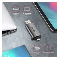 AXAGON CRE-SAC, USB3.externá čítačka kariet SD/microSD 2 Gen 1 Type-C + Type-A, podpora UHS-I