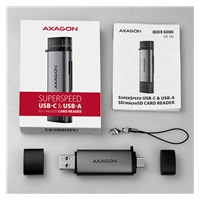 AXAGON CRE-SAC, USB3.externá čítačka kariet SD/microSD 2 Gen 1 Type-C + Type-A, podpora UHS-I