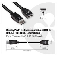 Club3D Predlžovací kábel DisplayPort 1.4 8K 60Hz DSC 1.2 HBR3 HDR obojsmerný (M/F), 3m