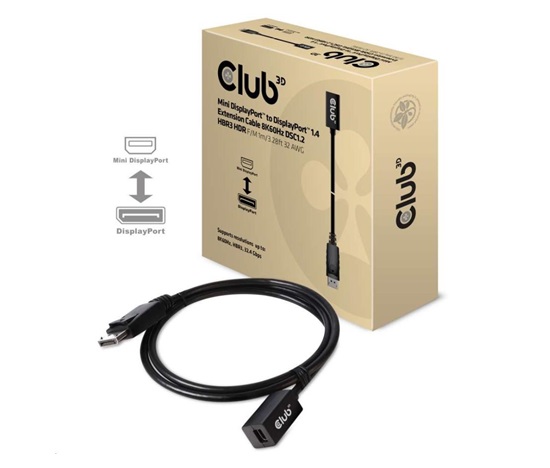 Club3D Prodlužovací kabel Mini DisplayPort 1.4 na DisplayPort 8K 60Hz DSC 1.2 HBR3 HDR Bidirectional (F/M), 1m