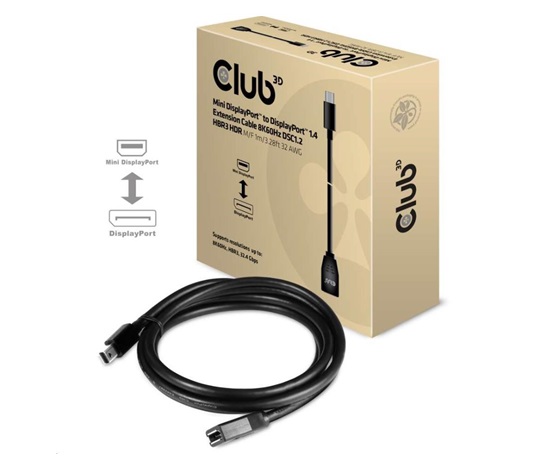 Club3D Prodlužovací kabel Mini DisplayPort 1.4 na DisplayPort 8K 60Hz DSC 1.2 HBR3 HDR Bidirectional (M/F), 1m