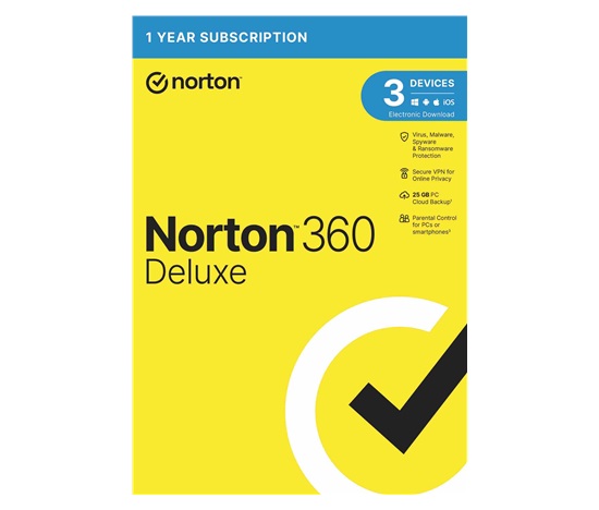 NORTON 360 DELUXE 25GB +VPN 1 používateľ pre 3 zariadenia na 1 rok ESD