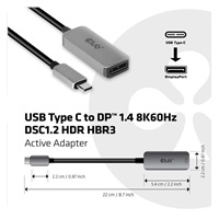 Club3D Aktívny adaptér USB-C na DisplayPort 1.4, 8K60Hz DSC1.2 HDR HBR3