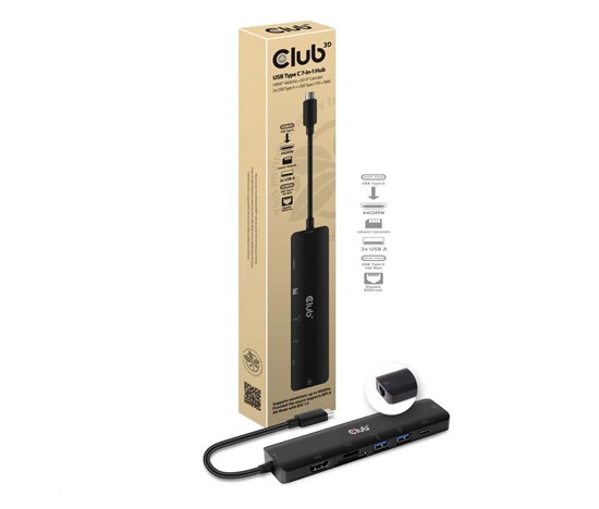 Club3D hub USB-C 3.2 Gen1 7in1 Hub HDMI 4K60Hz, 2x SD card, 2x USB-A, USB-C PD - nabíjení 100W, RJ45