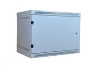 19" nástenná skriňa LEXI 9U, plné dvere, uzamykateľná, antivandal, hĺbka 400 mm, nosnosť 60 kg, sivá