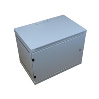 19" nástenná skriňa LEXI 9U, plné dvere, uzamykateľná, antivandal, hĺbka 400 mm, nosnosť 60 kg, sivá
