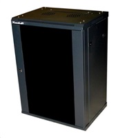 XtendLan 19" nástěnný rozvaděč 12U 600x450, nosnost 60 kg, skleněné kouřové dveře, rozložený, černý