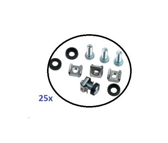 Montážna sada M6 pre rozvádzače - 25ks (100x skrutka + 100x matica + 100x podložka), dĺžka skrutky 20mm